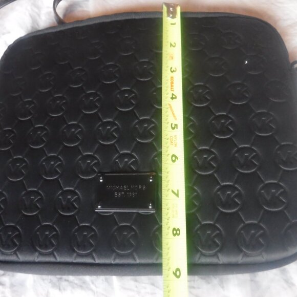 Michael Kors Mono Embossed Neoprene iPad Crossbody Purse Bag Black Soft Shell - Picture 2 of 8